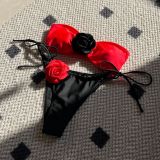 2024 Color Block Rose Strapless One-piece Swimsuit Bikini
