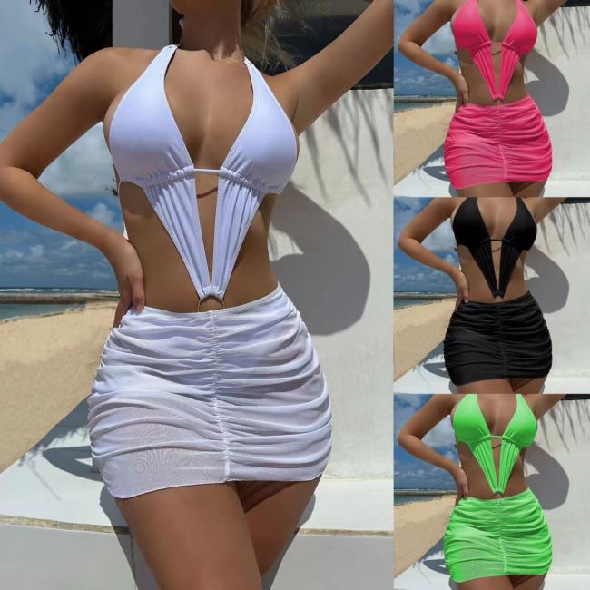 New Sexy Hollow One-piece Solid Swimwear Bikini