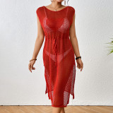 Hot Selling Sexy New Sleeveless Hollow Knitted O Neck Beach Dress