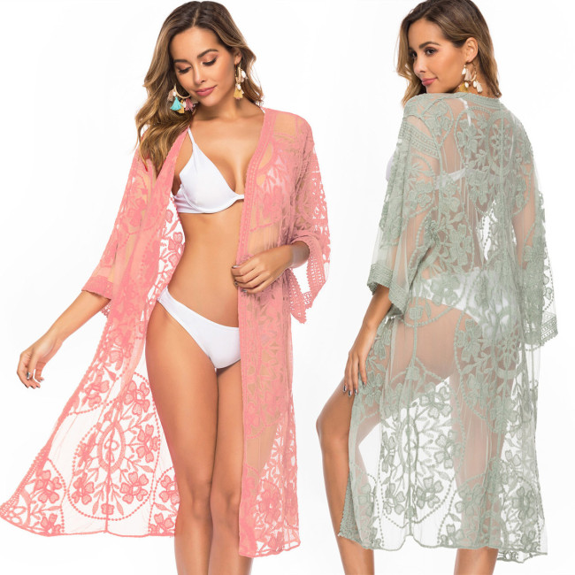 Popular Lace Embroidered Cardigan Bikini Cardigan Beach Cover-ups