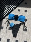 2024 Color Block Rose Strapless One-piece Swimsuit Bikini