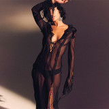 2024 New Women Sexy See-through V-neck Slit Swimwear Cover-ups