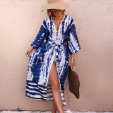New Blue And White Snake Print Cardigan Beach Vacation Cover-ups