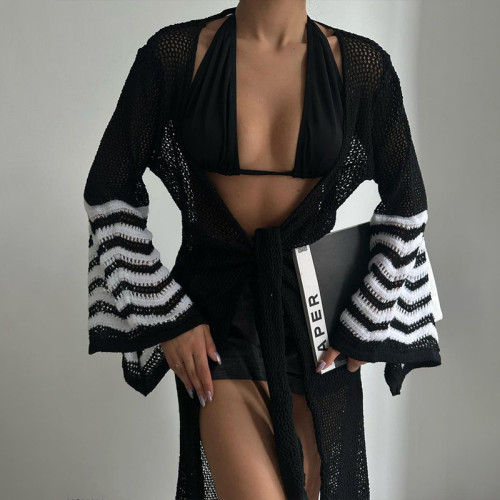 2024 Summer Solid Sexy Knitted Beach Sun Protection Bikini Cover-up