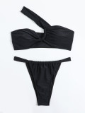 2024 New Solid Split Swimsuit Single Slanted Shoulder Bikini