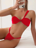 2024 New Solid Split Swimsuit Single Slanted Shoulder Bikini