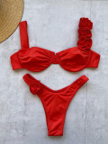 New Bkini Solid Underwire 3D Flower Two Pieces Women's Swimsuit