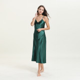 Women's Imitation Silk V-neck Thin Dress One Piece Loungewear