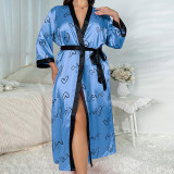 Summer New Sexy Printed Long-sleeved Imitation Silk Loungewear