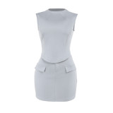 Summer 2024 Fashion Casual All-match Pocket Top Skirt Set