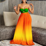 Summer Tube Top Backless Gradient Color Wide Leg Jumpsuit