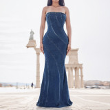 2024 New Temperament Off-shoulder Denim Line Tube Dress