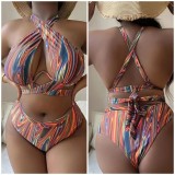 New Sexy Plus Size Printed Split High Waist Bikini