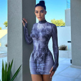 2024 Fashion Print Slim O-Neck Long Sleeve Bodycon Dress