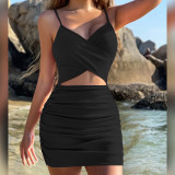 Slip Cross Strap Hollow Mini Dress For Women