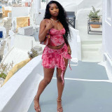 Fashion Print Sexy Camisole Vest Slit Skirt Two-piece Set