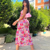 2024 Summer Digital Printed V-Neck Slip Slit Dress