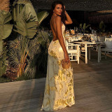 Fashionable Gold Evening V-Neck Sexy Maxi Dress