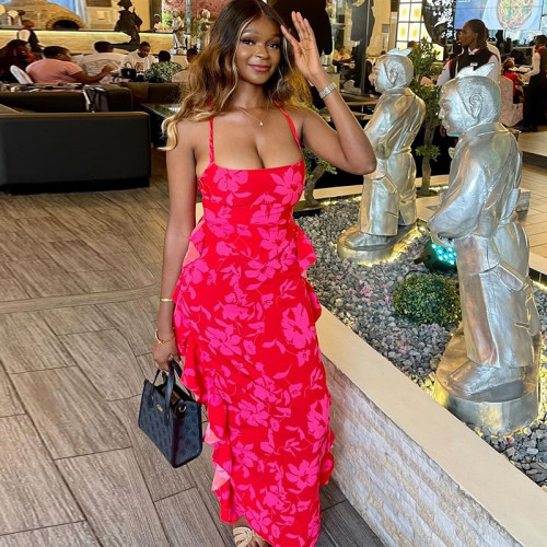 Fashionable Sexy Slip Backless Printed Skirt Suit