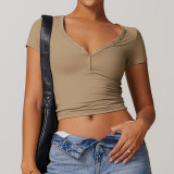 Fashion Design Summer V-neck Short Sleeve Crop Tops For Wholesale
