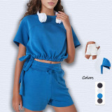 Sumer Air Layer Cotton Yoga Round Neck Drawstring Shorts Set