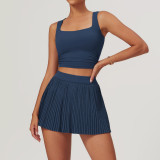 Summer Sport Tennis Pleated Short Skirt Sets with Pocket