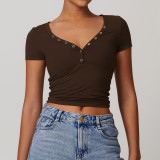 Fashion Design Summer V-neck Short Sleeve Crop Tops For Wholesale