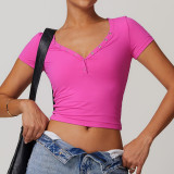 Fashion Design Summer V-neck Short Sleeve Crop Tops For Wholesale