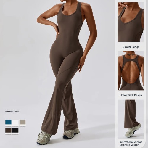 Women Tight Sports Flare Pant Yoga Backless Jumpsuits