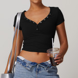 Fashion Design Summer V-neck Short Sleeve Crop Tops For Wholesale