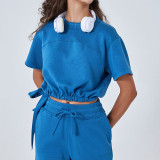 Sumer Air Layer Cotton Yoga Round Neck Drawstring Shorts Set