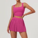 Summer Sport Tennis Pleated Short Skirt Sets with Pocket
