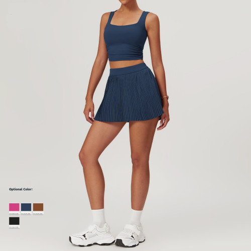 Summer Sport Tennis Pleated Short Skirt Sets with Pocket
