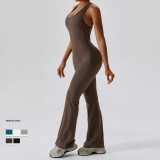 Women Tight Sports Flare Pant Yoga Backless Jumpsuits