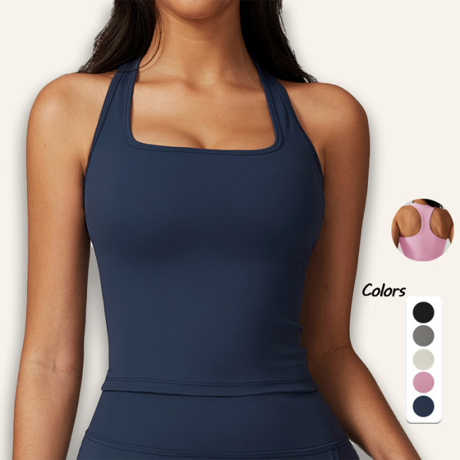 Summer New Yoga Casual Brushed Racer Back Crop Tank Top