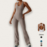 Women Tight Sports Flare Pant Yoga Backless Jumpsuits