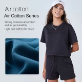 Sumer Air Layer Cotton Yoga Round Neck Drawstring Shorts Set