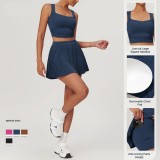 Summer Sport Tennis Pleated Short Skirt Sets with Pocket