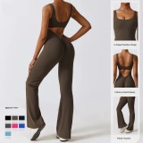 New Beauty Back Butt Lifting Women's Gym  Flared Jumpsuit