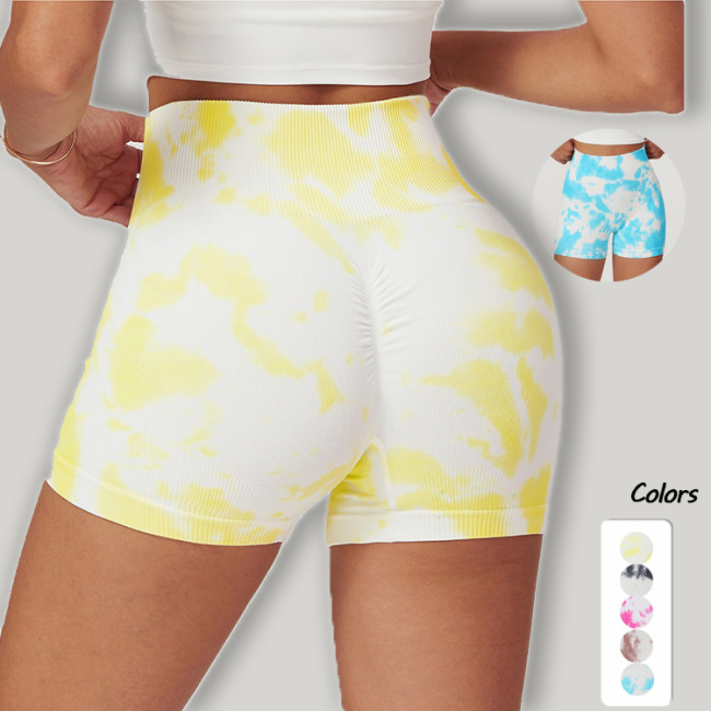 Women Fashion Sport High Waist Soft Running Tie Dye Shorts