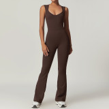 New Arrival Slim V-neck Fitness Sports Flared Jumpsuit