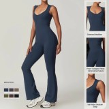 New Arrival Slim V-neck Fitness Sports Flared Jumpsuit