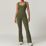 New Arrival Slim V-neck Fitness Sports Flared Jumpsuit