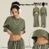 2024 Autumn 380G Retro Street Washed Ragged Hot Girl T-shirt