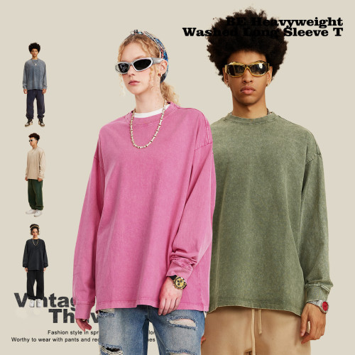 Youth Fashion Washed Retro Cotton 270G Long Sleeve T-Shirt