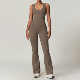 New Arrival Slim V-neck Fitness Sports Flared Jumpsuit