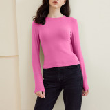 Hot Selling Women Autumn Causal Clothes Custom Logo Sexy Cotton Jersey Quick Dry Top Wholesale Long Sleeve Slim Fit T-Shirt
