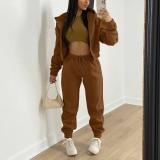 Women Fleece Sweatshirt Solid Casual 3pcs Set