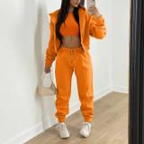 Women Fleece Sweatshirt Solid Casual 3pcs Set
