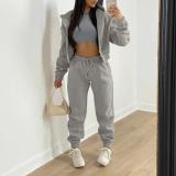 Women Fleece Sweatshirt Solid Casual 3pcs Set
